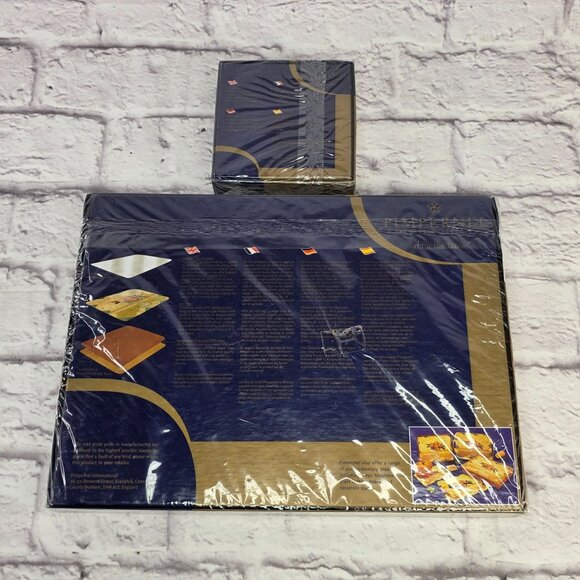 Vtg Pimpernel Premier Collection 6 Placemats & Coasters Set Blue Tulips Design - Picture 9 of 14